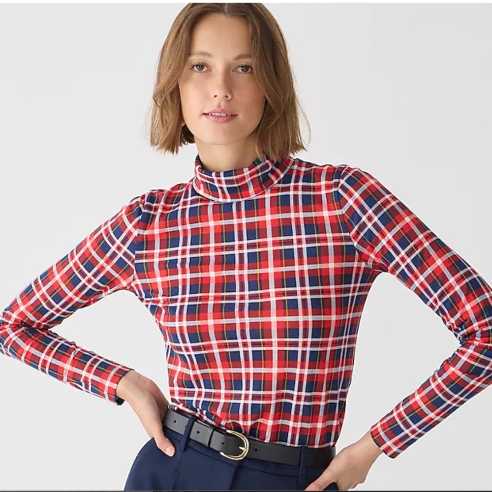 NWT J Crew Tissue Turtleneck in Tartan Plaid Shirt, Dark Evening Size Small S